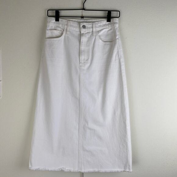 Joe's Jeans Raw Hem Denim Skirt Size 26 White Below Knee Midi Casual *flaw - Picture 5 of 14